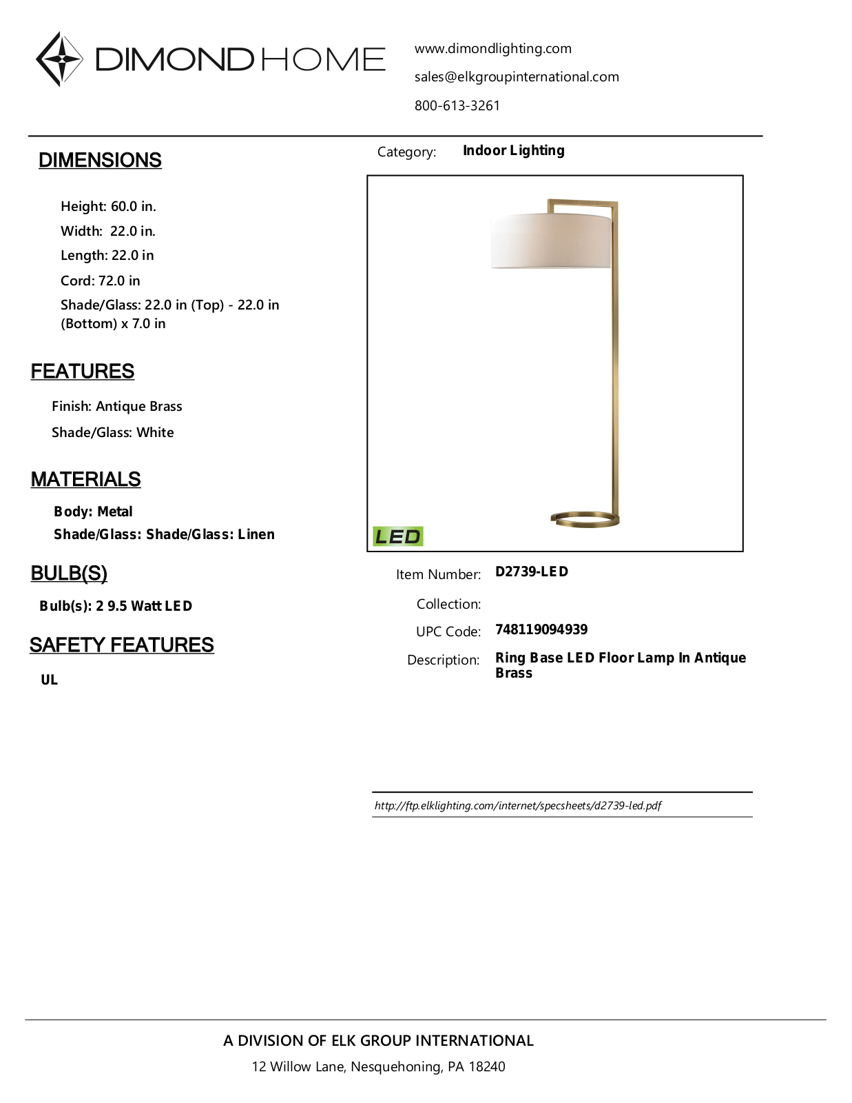 ELK Home D2739LED User Manual