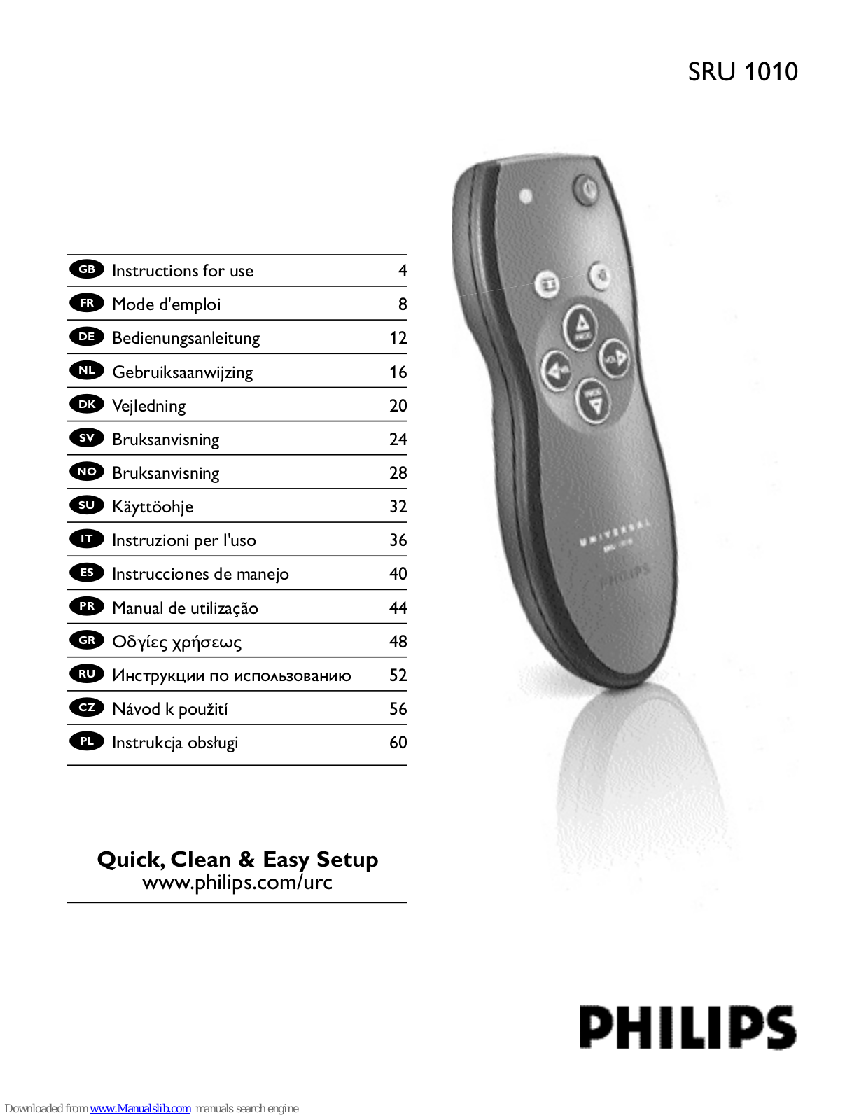 Philips SRU1010/10 Instructions For Use Manual