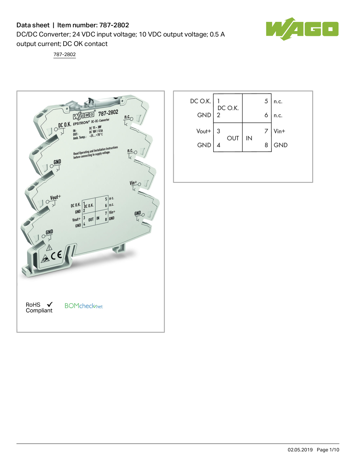 Wago 787-2802 Data Sheet