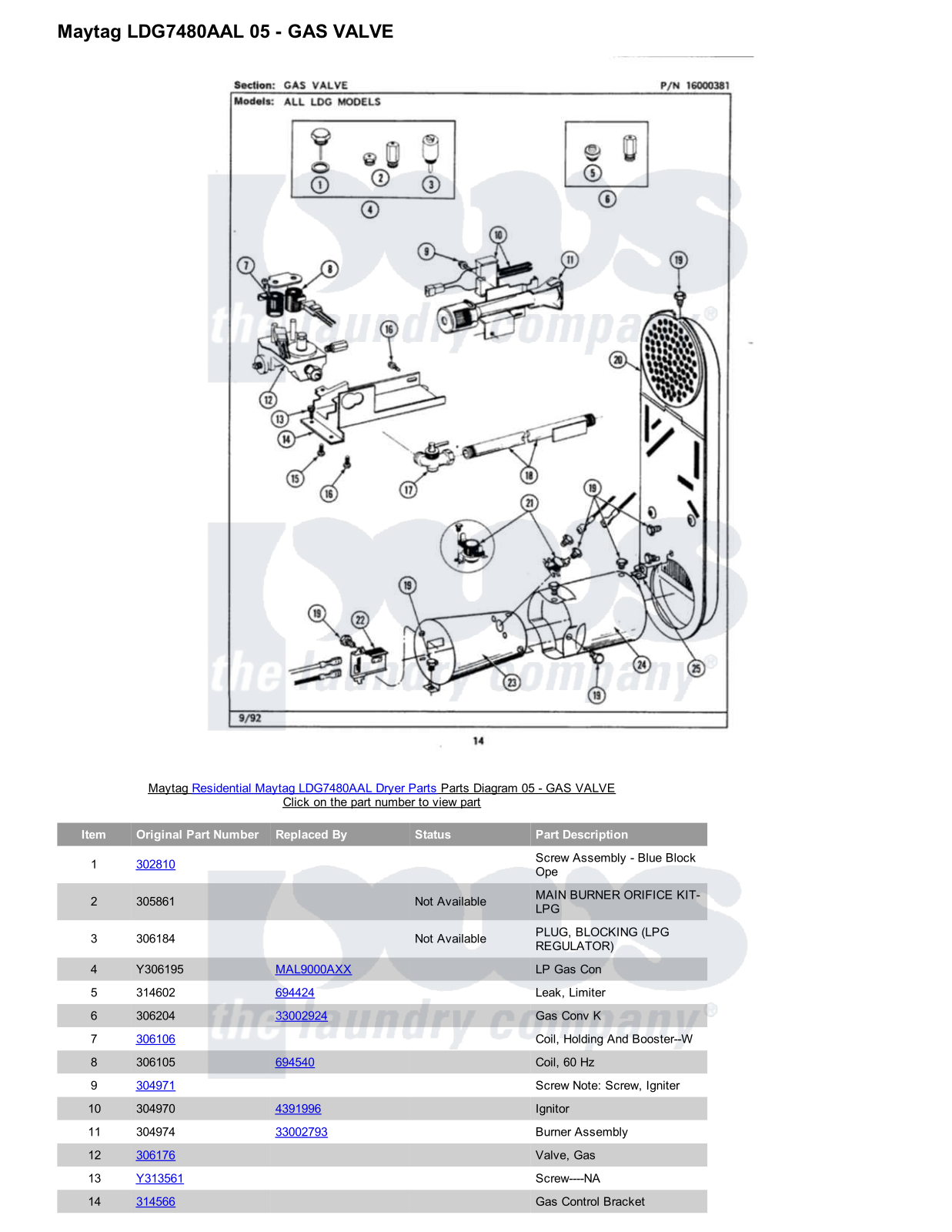 Maytag LDG7480AAL Parts Diagram