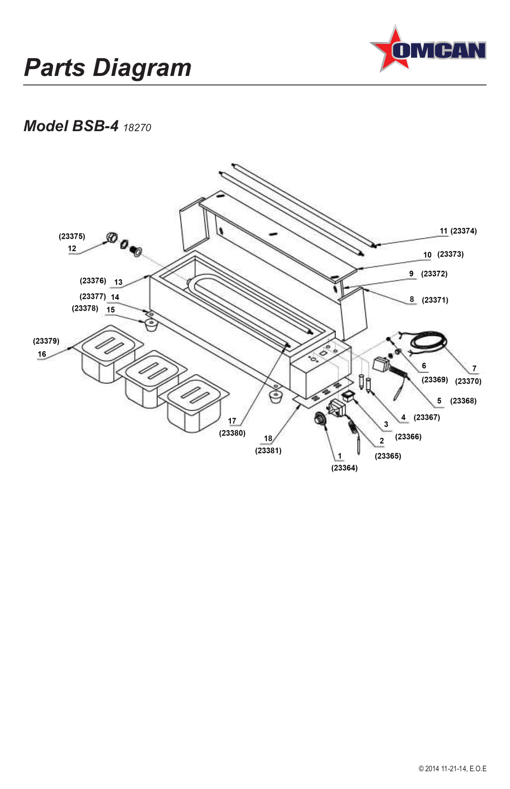 Omcan Food Machinery BSB-4 Parts List