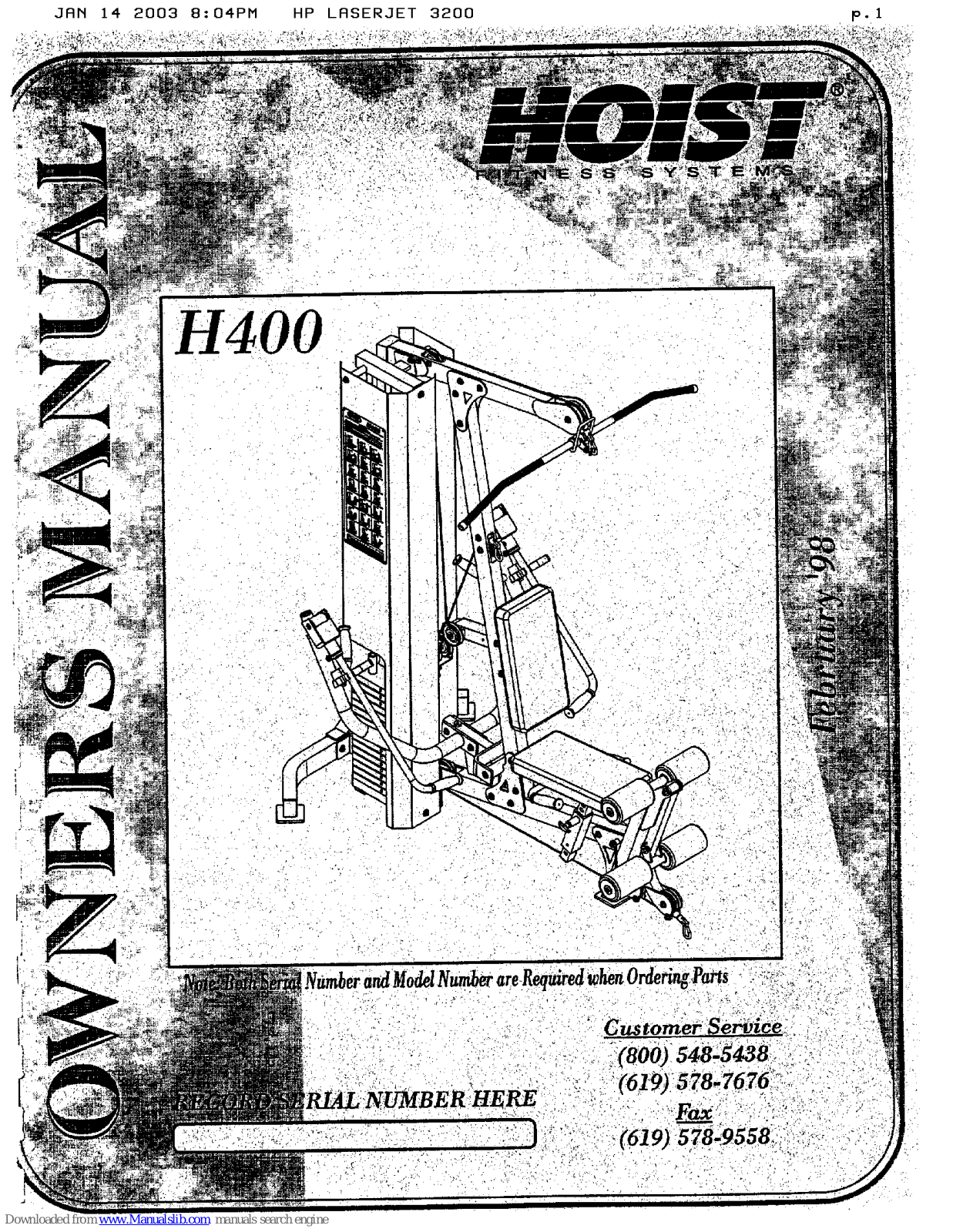 Hoist Fitness H400 Owner's Manual