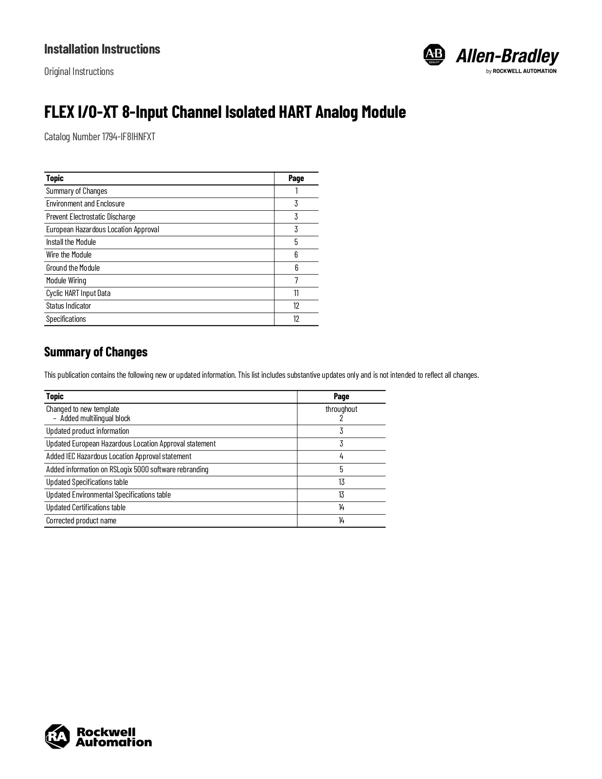 Rockwell Automation 1794-IF8IHNFXT Installation Manual