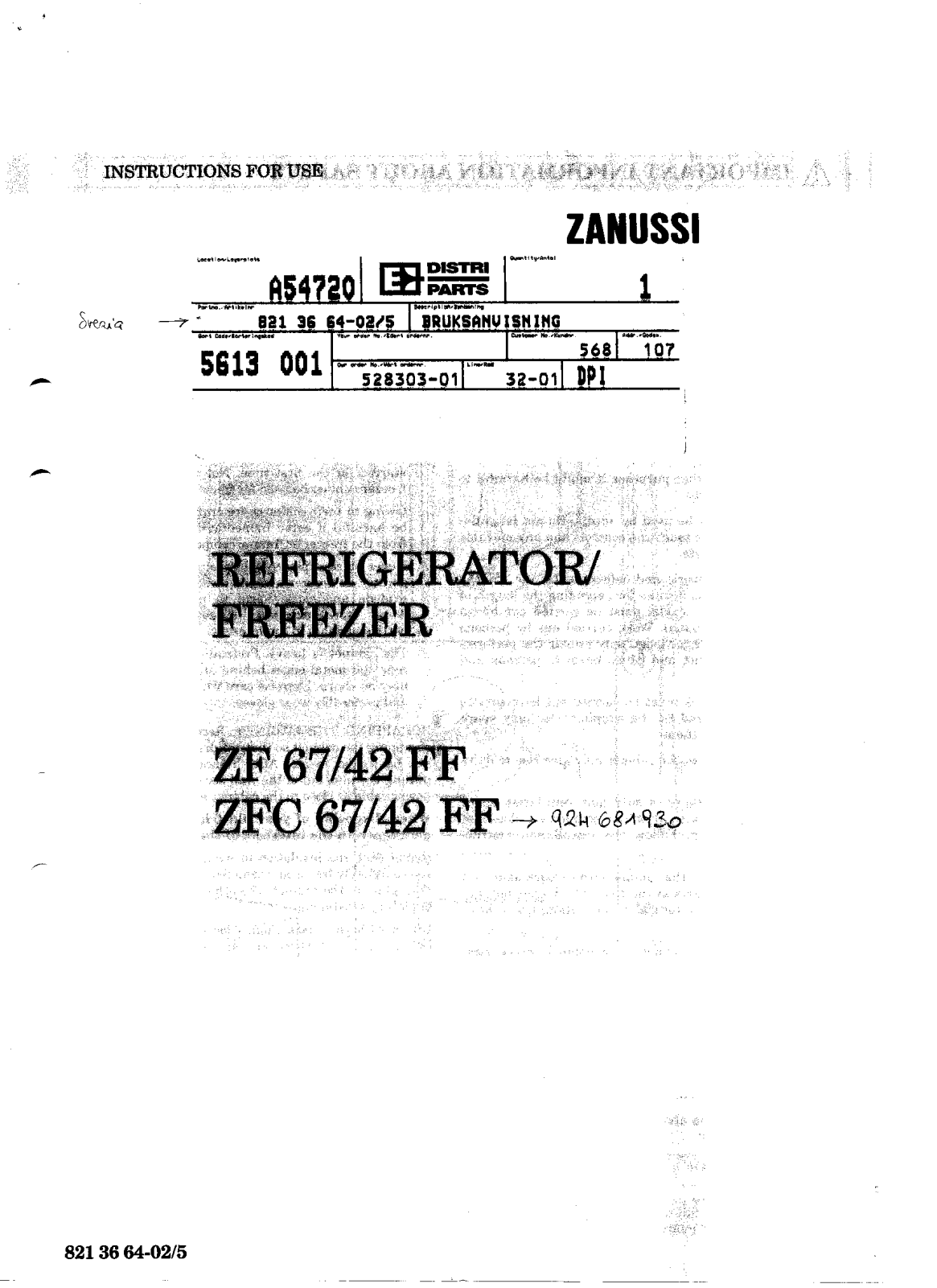 Zanussi ZF67/42FF, ZFC67/42FF User Manual