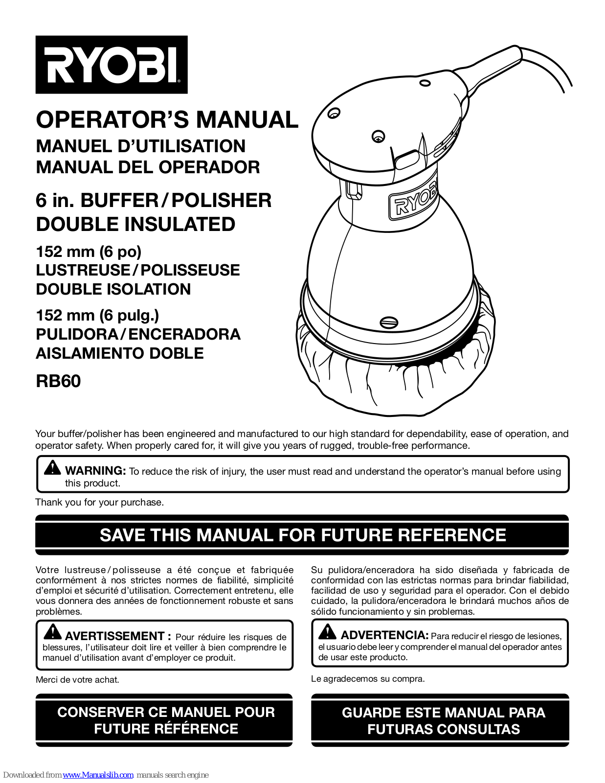 Ryobi RB61, RB60 Operator's Manual - ManualMachine.com