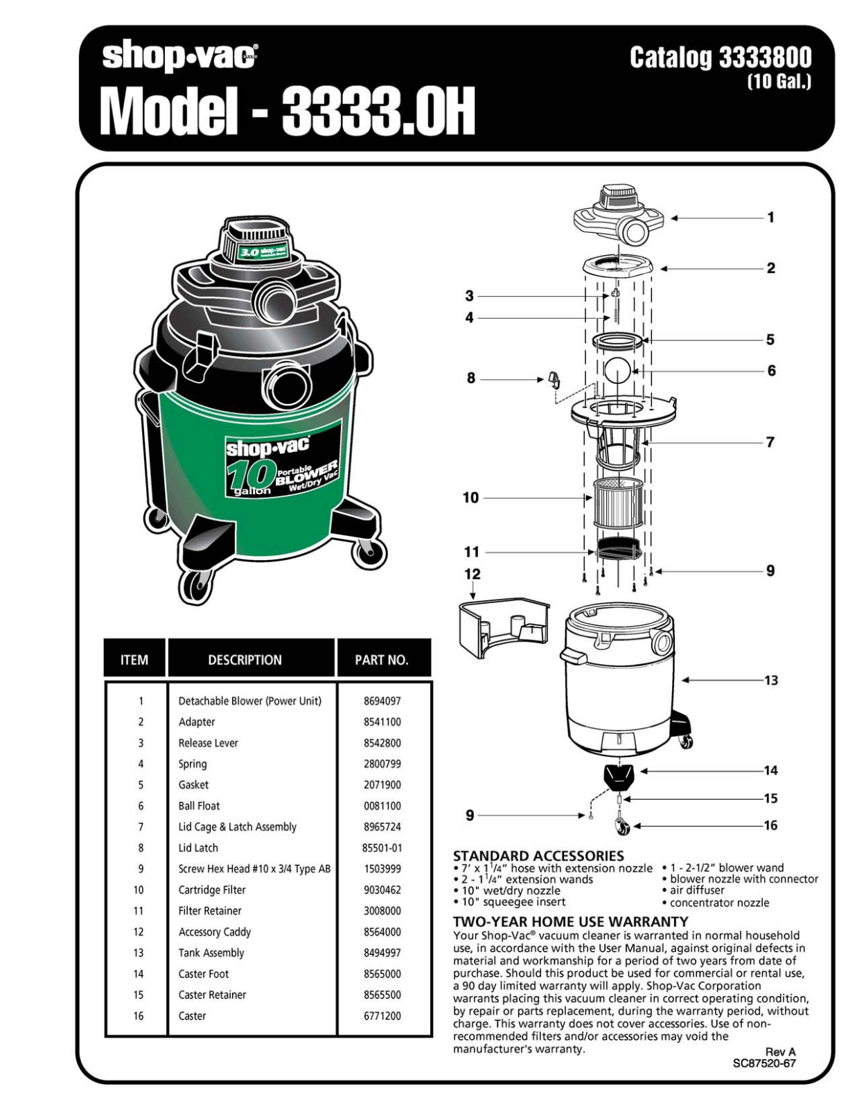 Shop Vac 3333.oh Owner's Manual