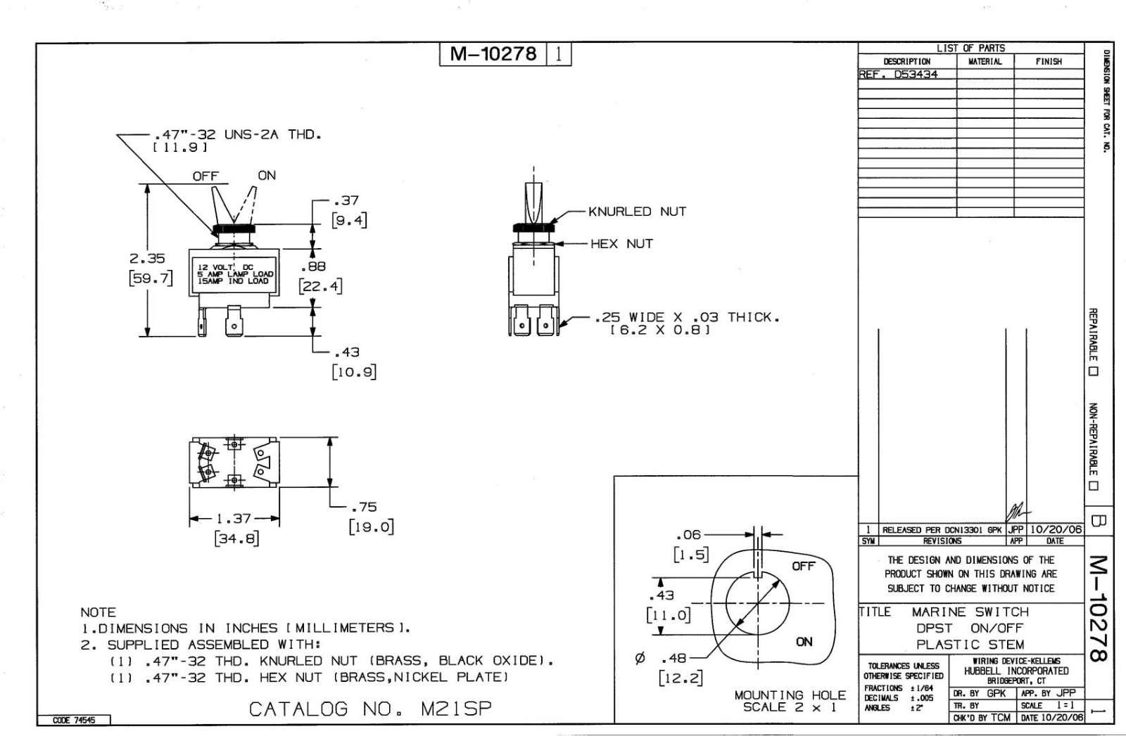 Hubbell M21SP Reference Drawing