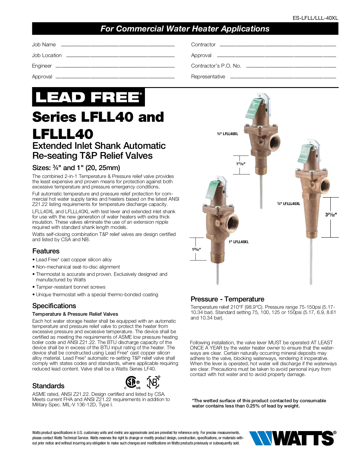 Watts LFLLL40XL User Manual