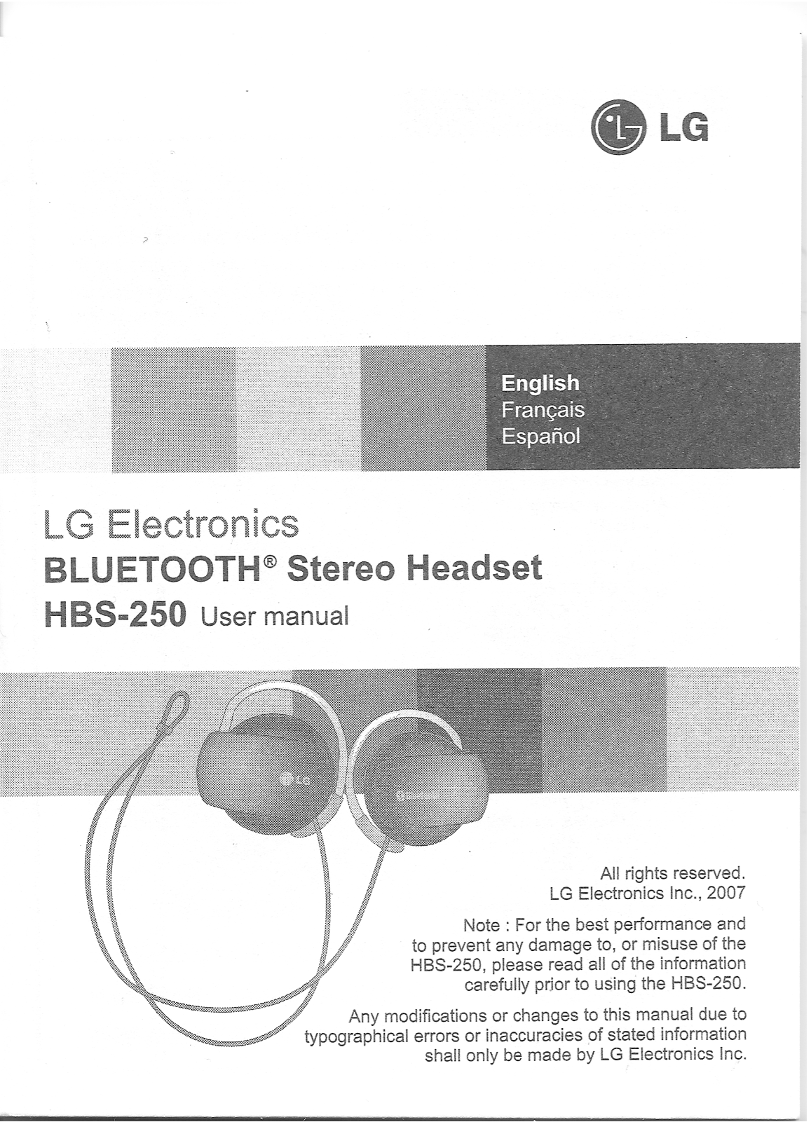 LG HBS-250 User Manual