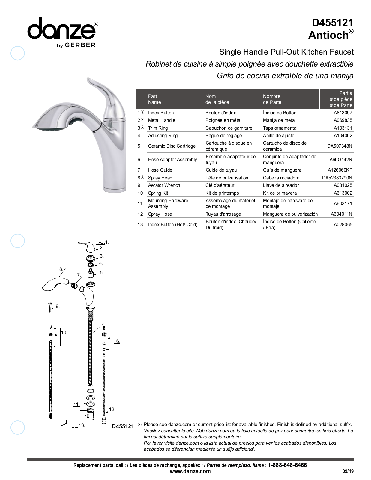 Gerber D455121SS, D455121BR, D455121 Part List