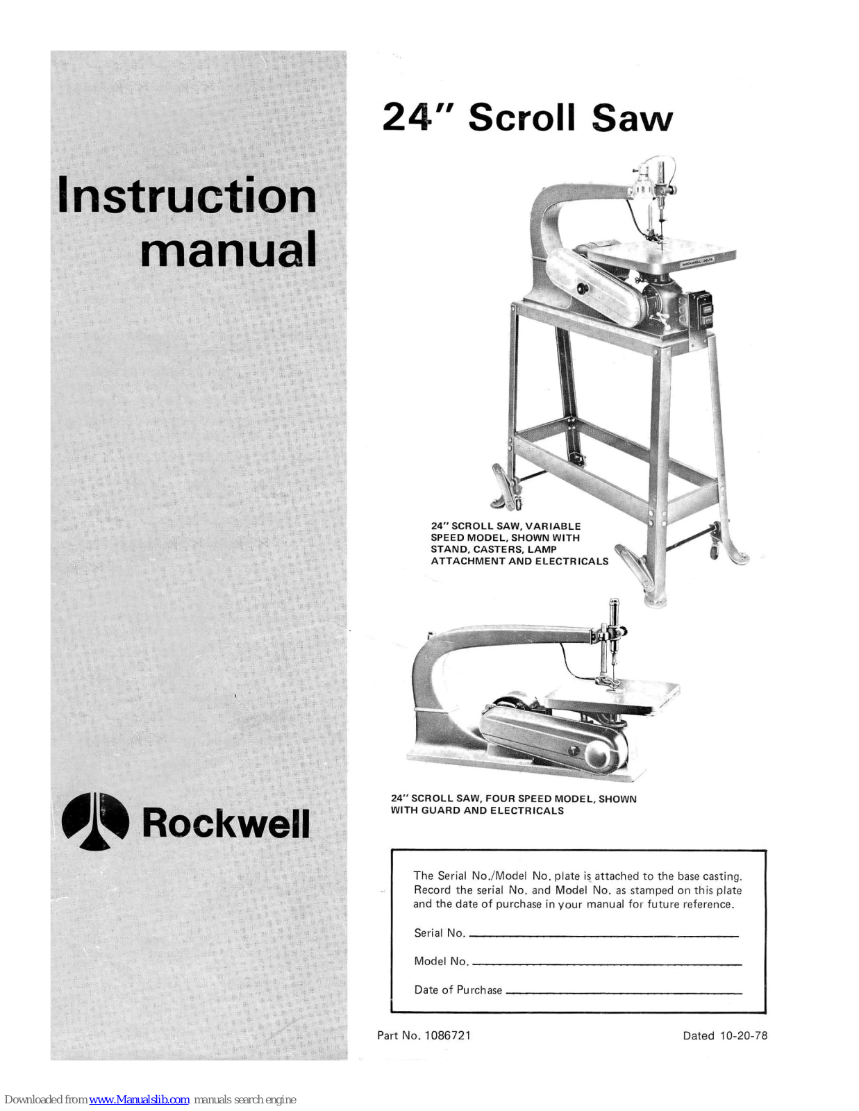 DeWalt 24' Scroll Saw Instruction Manual