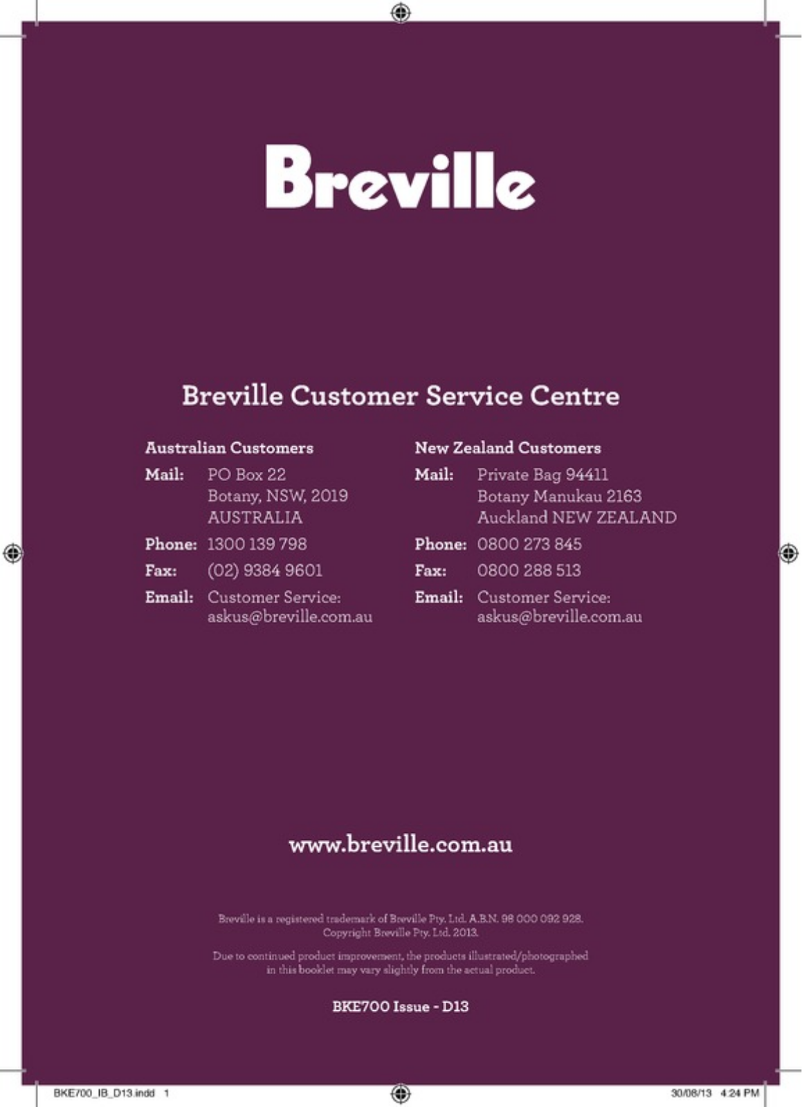 Breville BKE700BSS User Manual