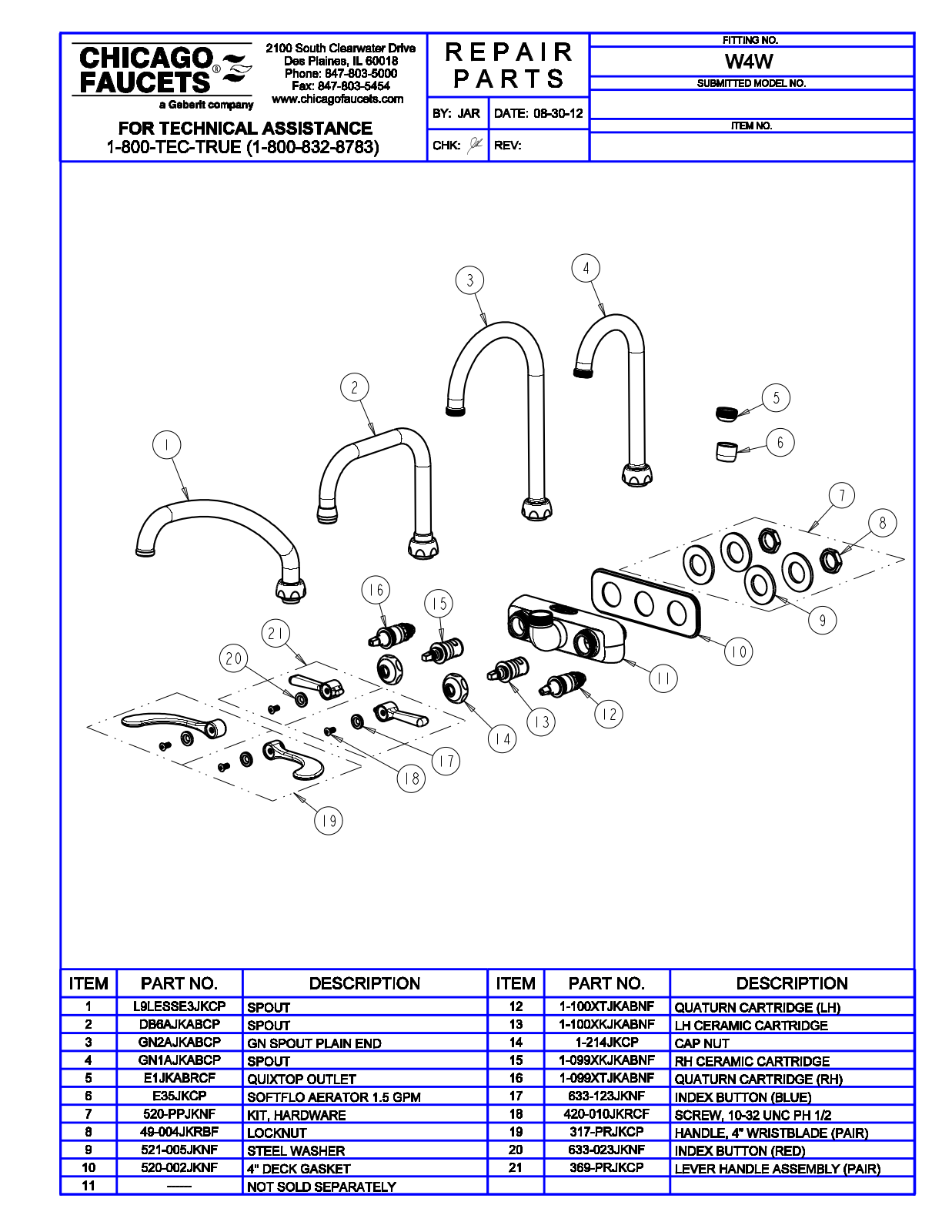 Chicago Faucet W4W Parts List