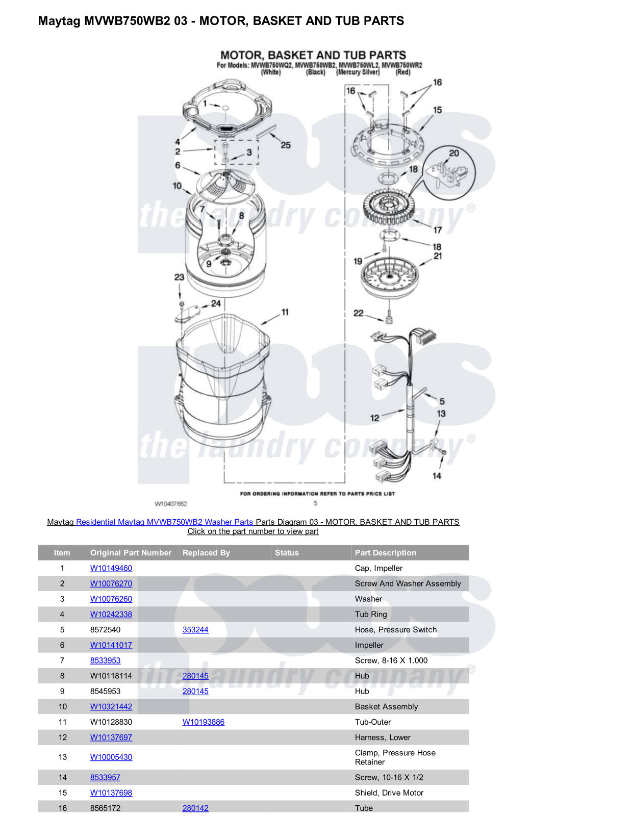 Maytag MVWB750WB2 Parts Diagram