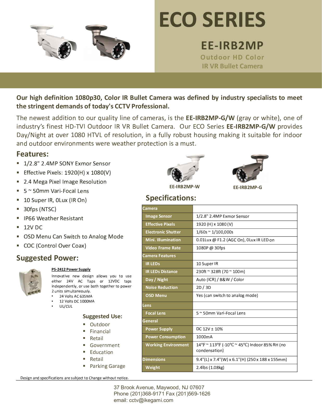 Ikegami EE-IRB2MP-W, EE-IRB2MP-G Specsheet