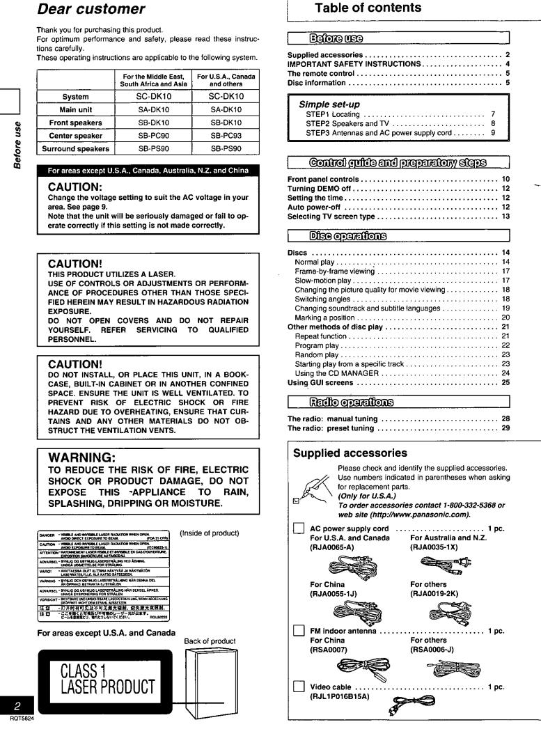 Panasonic SA-DK10 User Manual