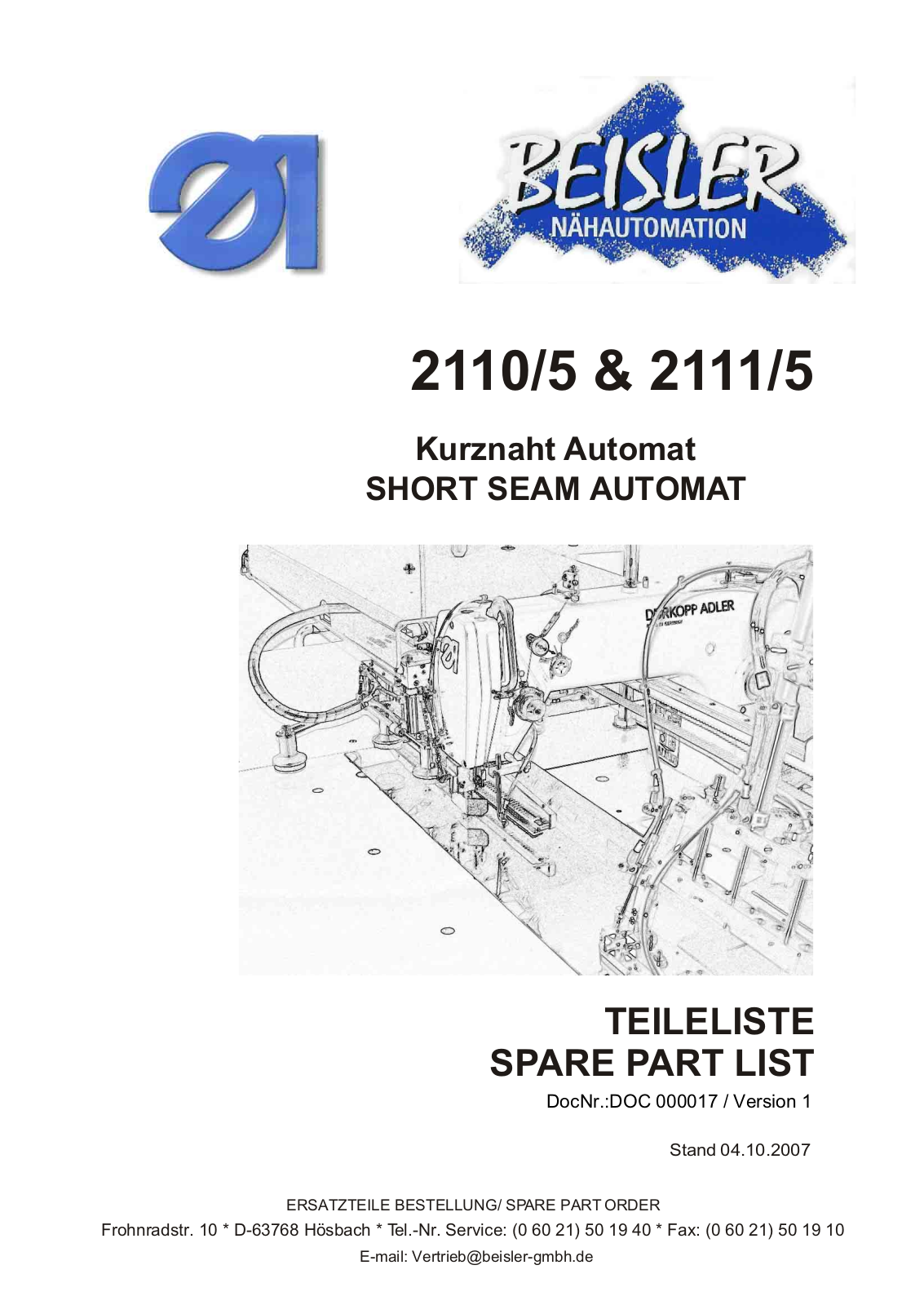 DURKOPP 2110/5, 2111/5 Parts List