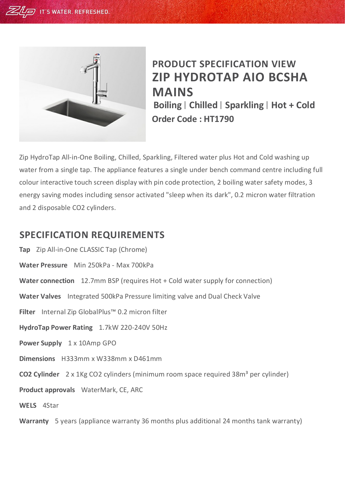 Zip HT1790Z3 Specifications Sheet