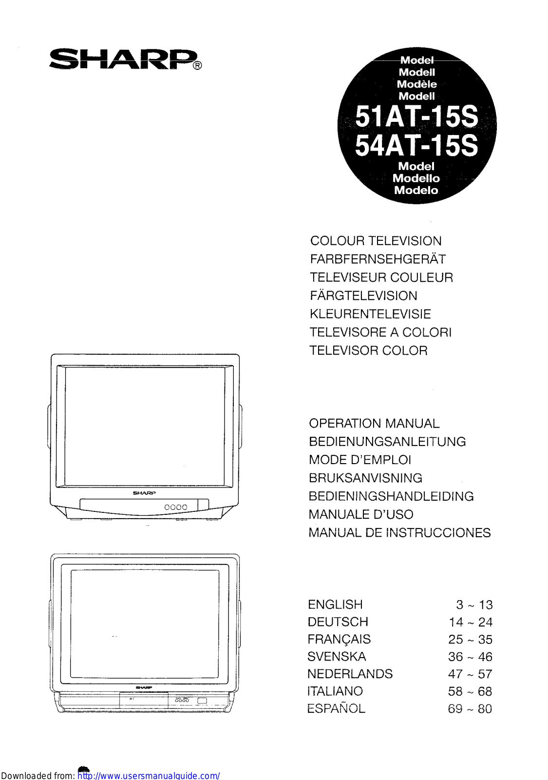 SHARP 51AT/54AT-15S User Manual