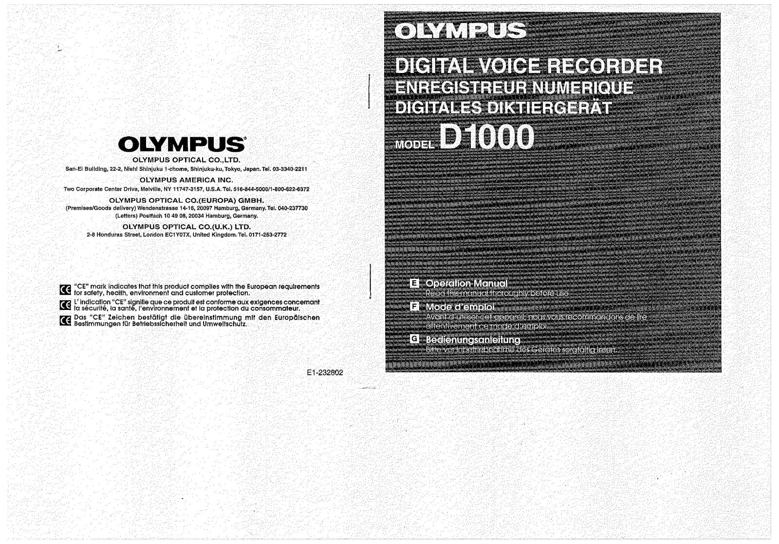 Olympus D1000 Owner's Manual