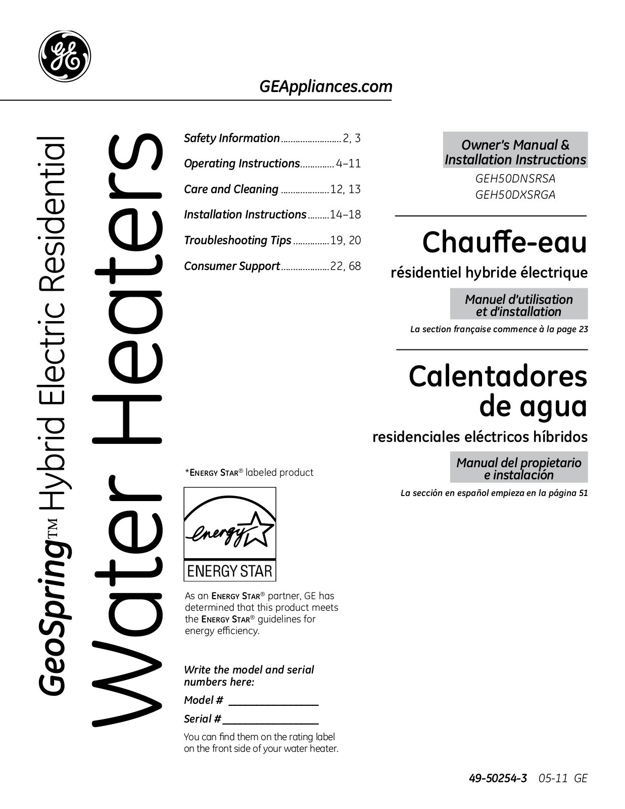 GE GEH50DXSRGA User Manual