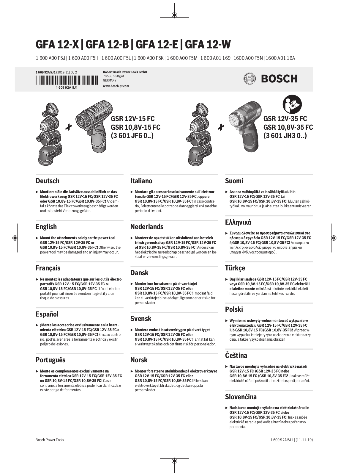 Bosch GFA 12-W, GFA 12-E User Manual