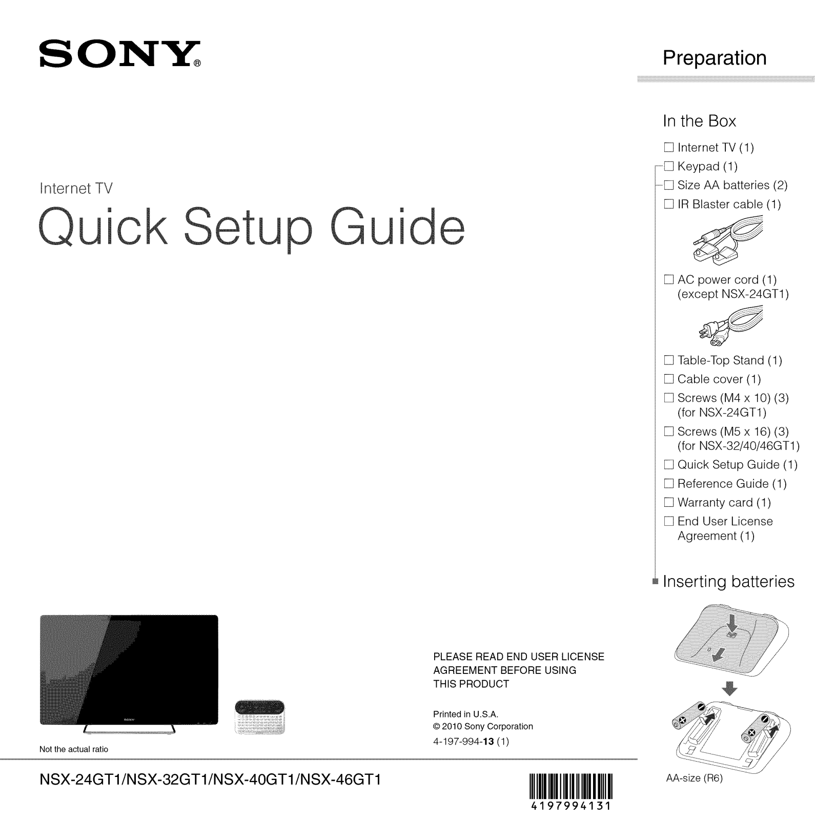 Sony NSX-46GT1, NSX-40GT1, NSX-32GT1, NSX-24GT1 Owner’s Manual