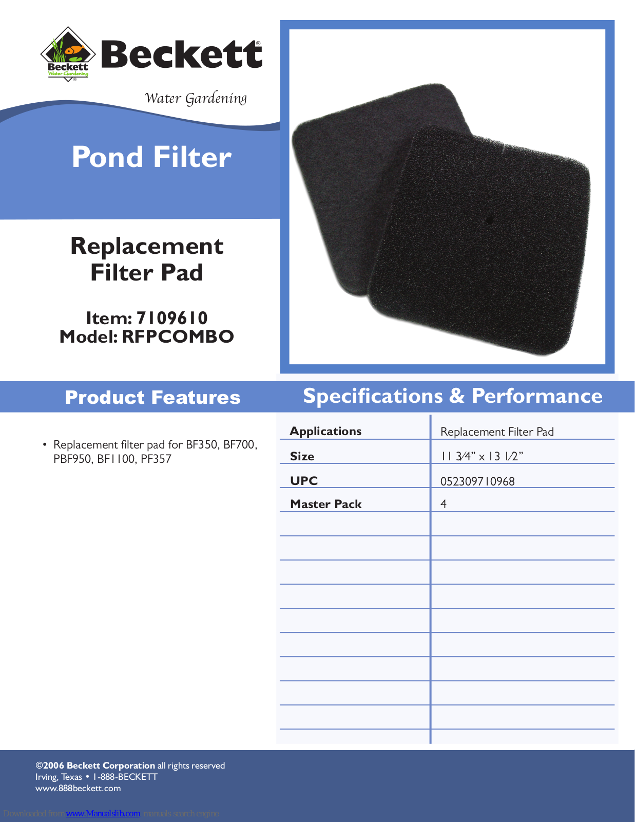 Beckett 7109610, RFPCOMBO Specifications - ManualMachine.com