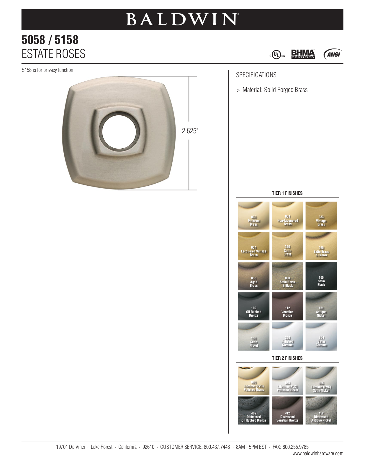 Baldwin 5158 Estate Rose User Manual