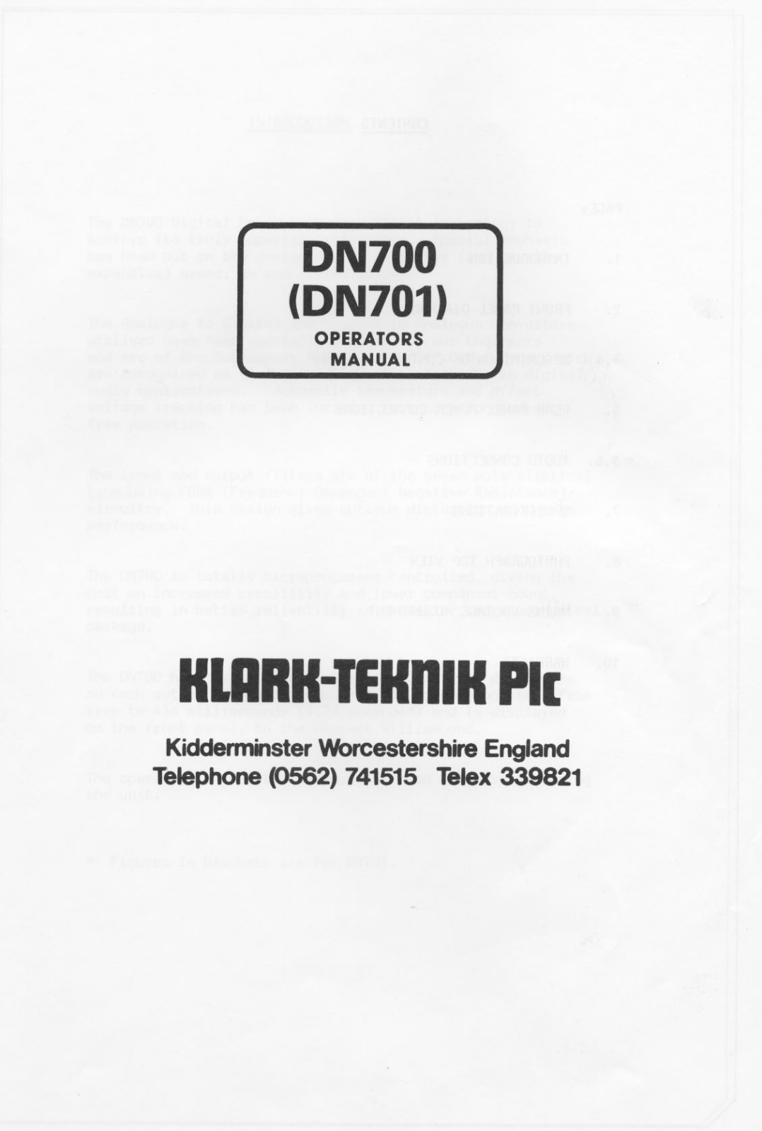 Klark Teknik DN700 User Manual