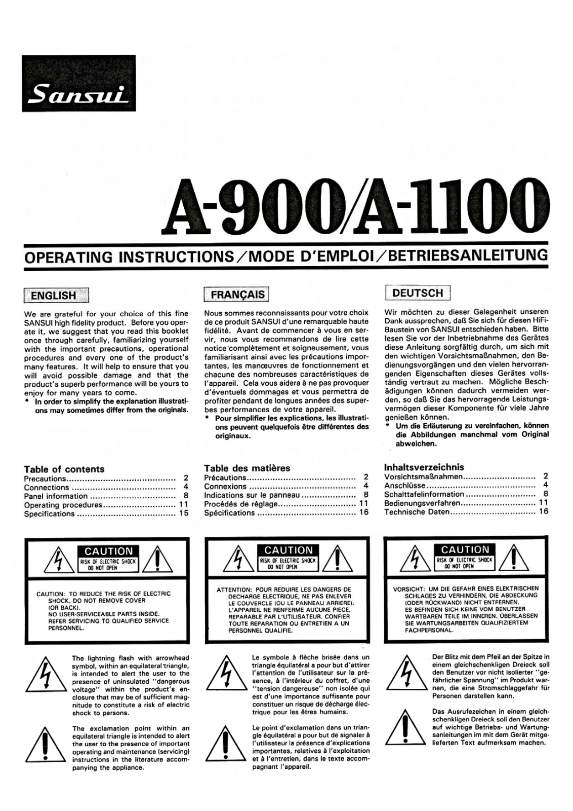 Sansui A-900, A-1100 Owners Manual