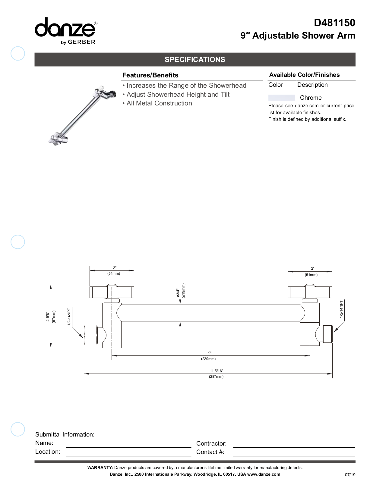 Gerber D481150, D481150BN, D481150BR Specifications