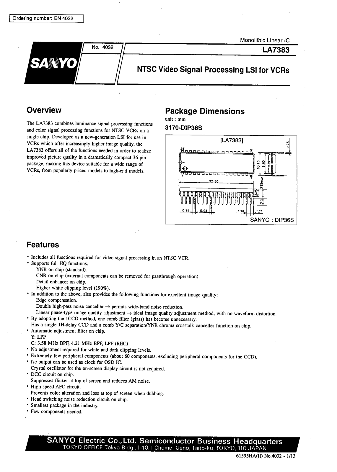 SANYO LA7383 Datasheet