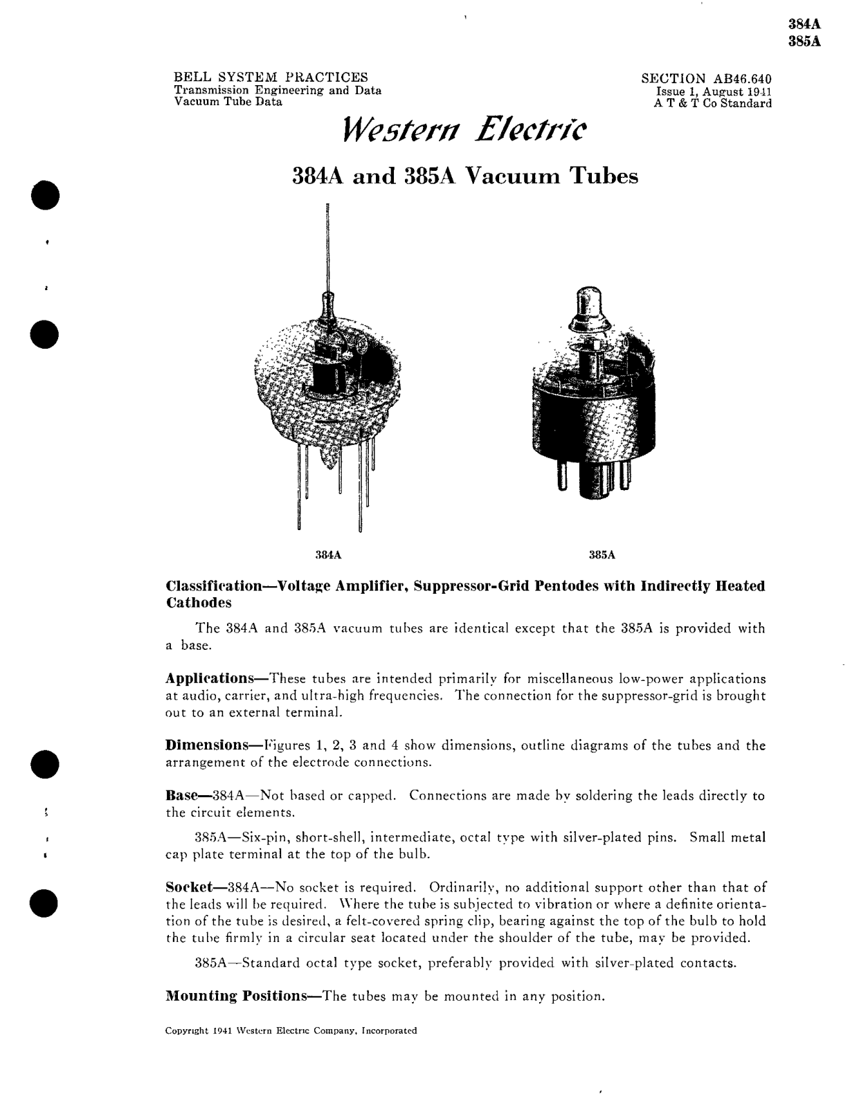 Western Electric 384-A 385A Brochure