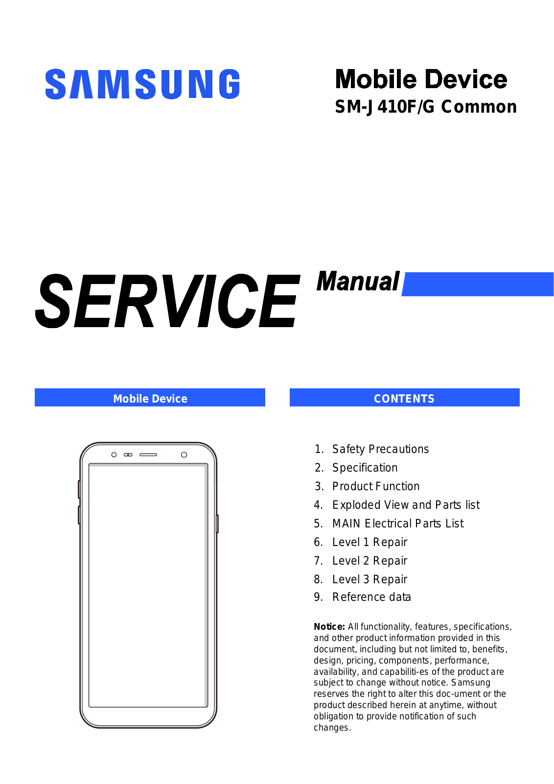 Samsung SM-J410F service manual Cover