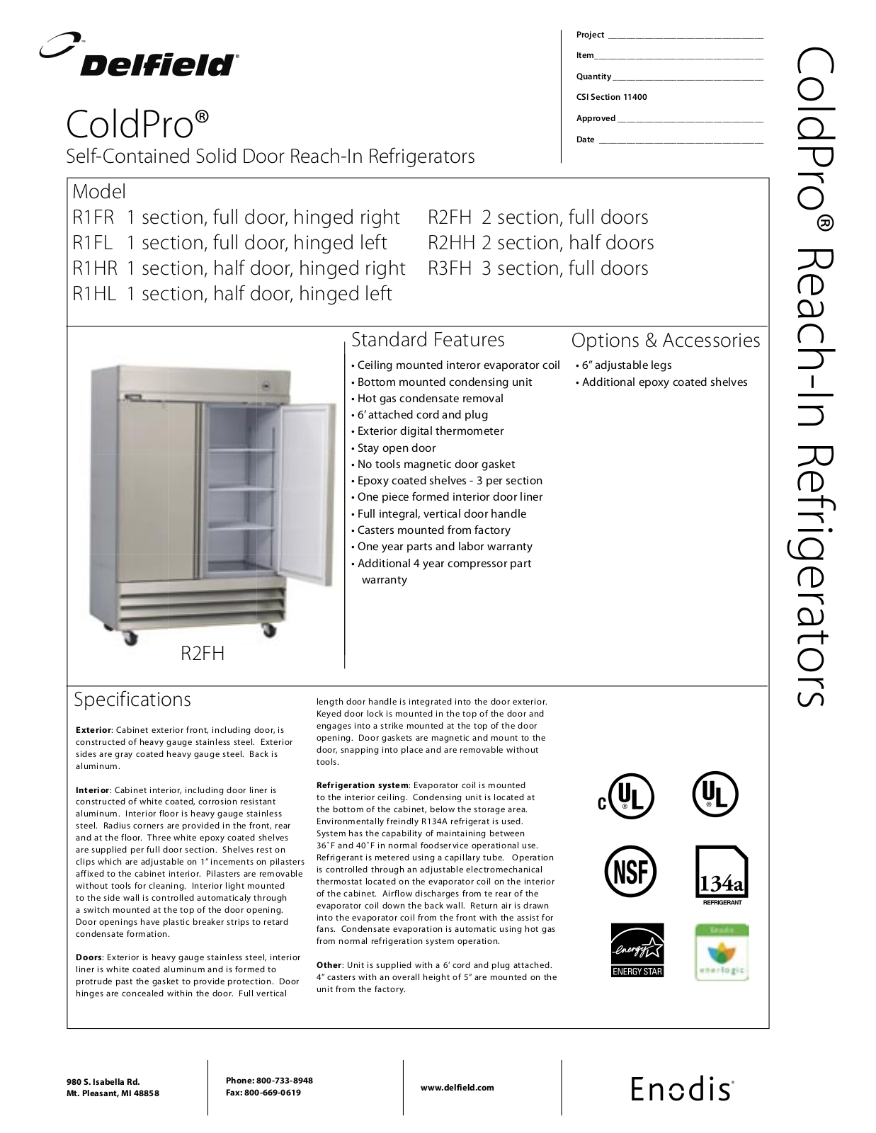 Delfield ColdPro R2HH 2, ColdPro R2FH 2, ColdPro R1FR 1, ColdPro R1HR 1, ColdPro R1HL 1 User Manual