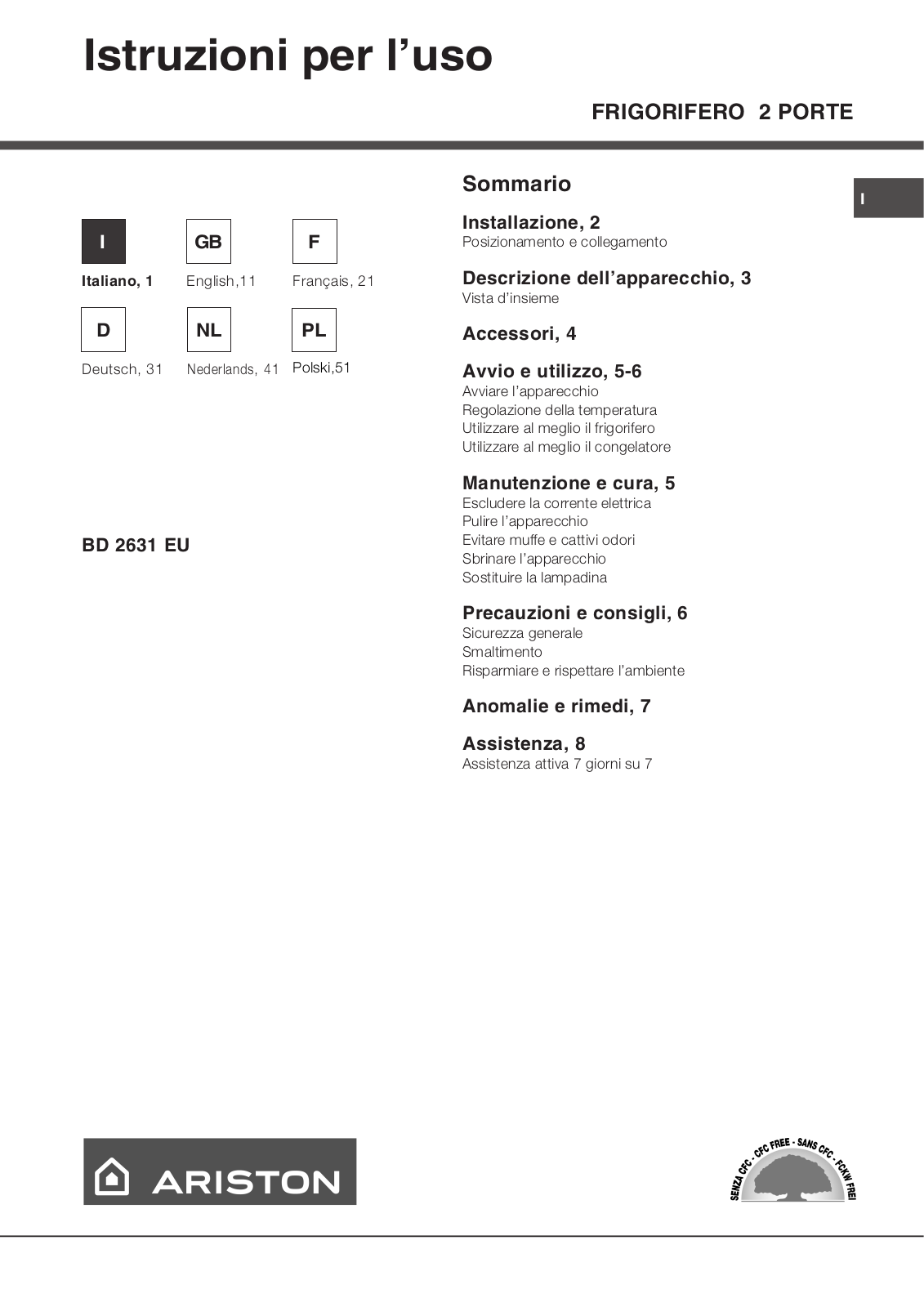 ARISTON BD2631 User Manual