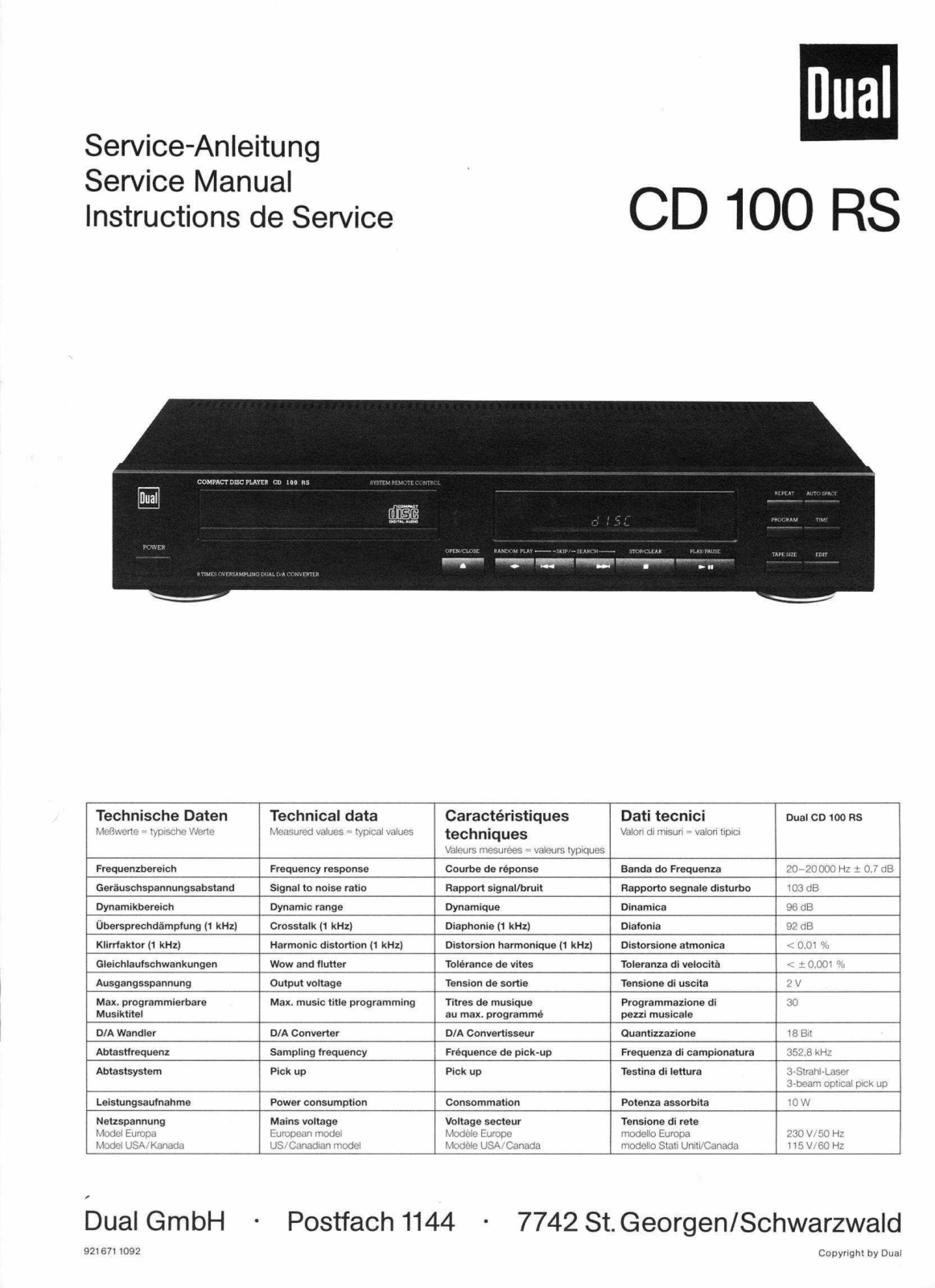 Dual CD-100-RS Service manual