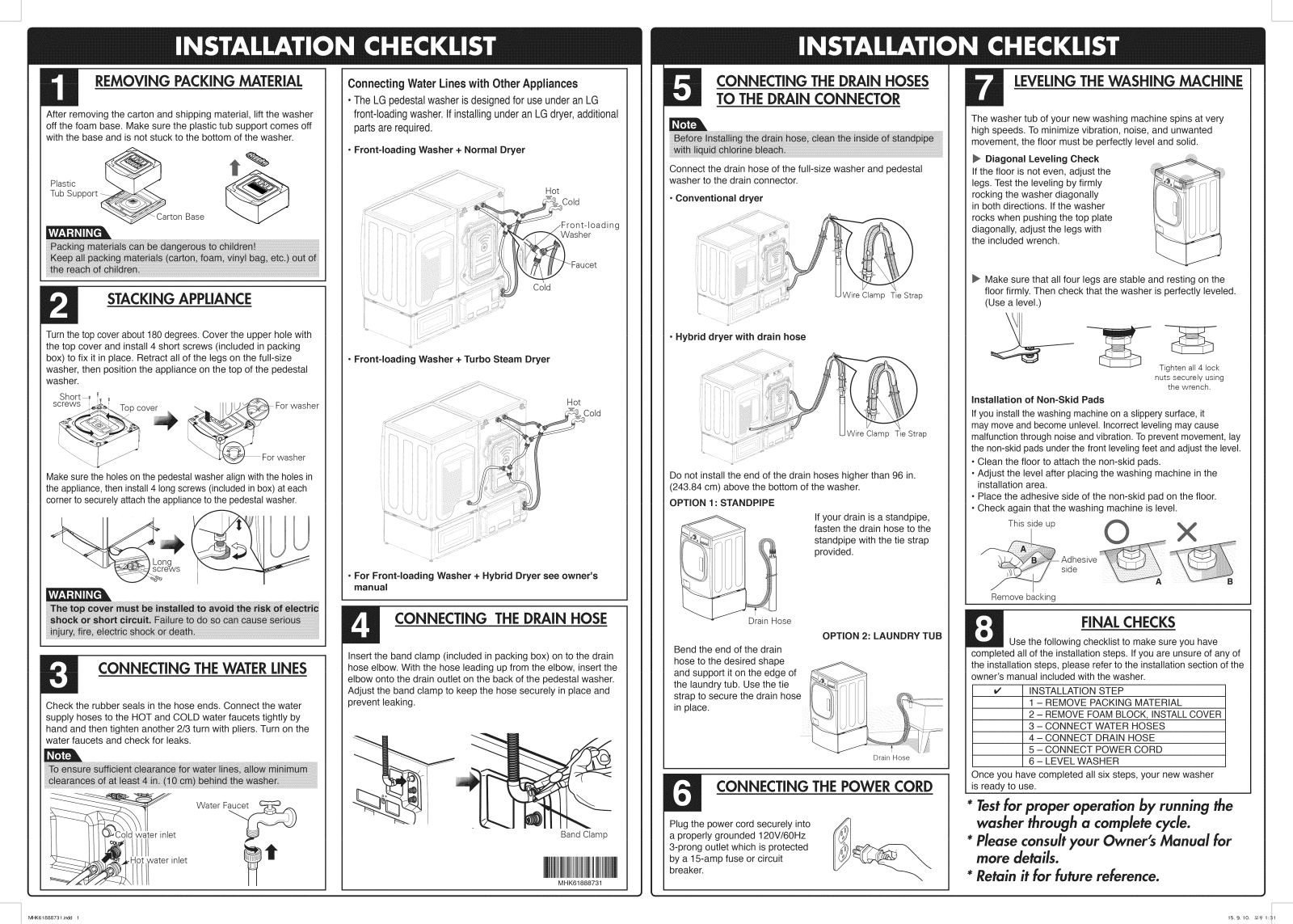 LG WD100CV Installation Guide