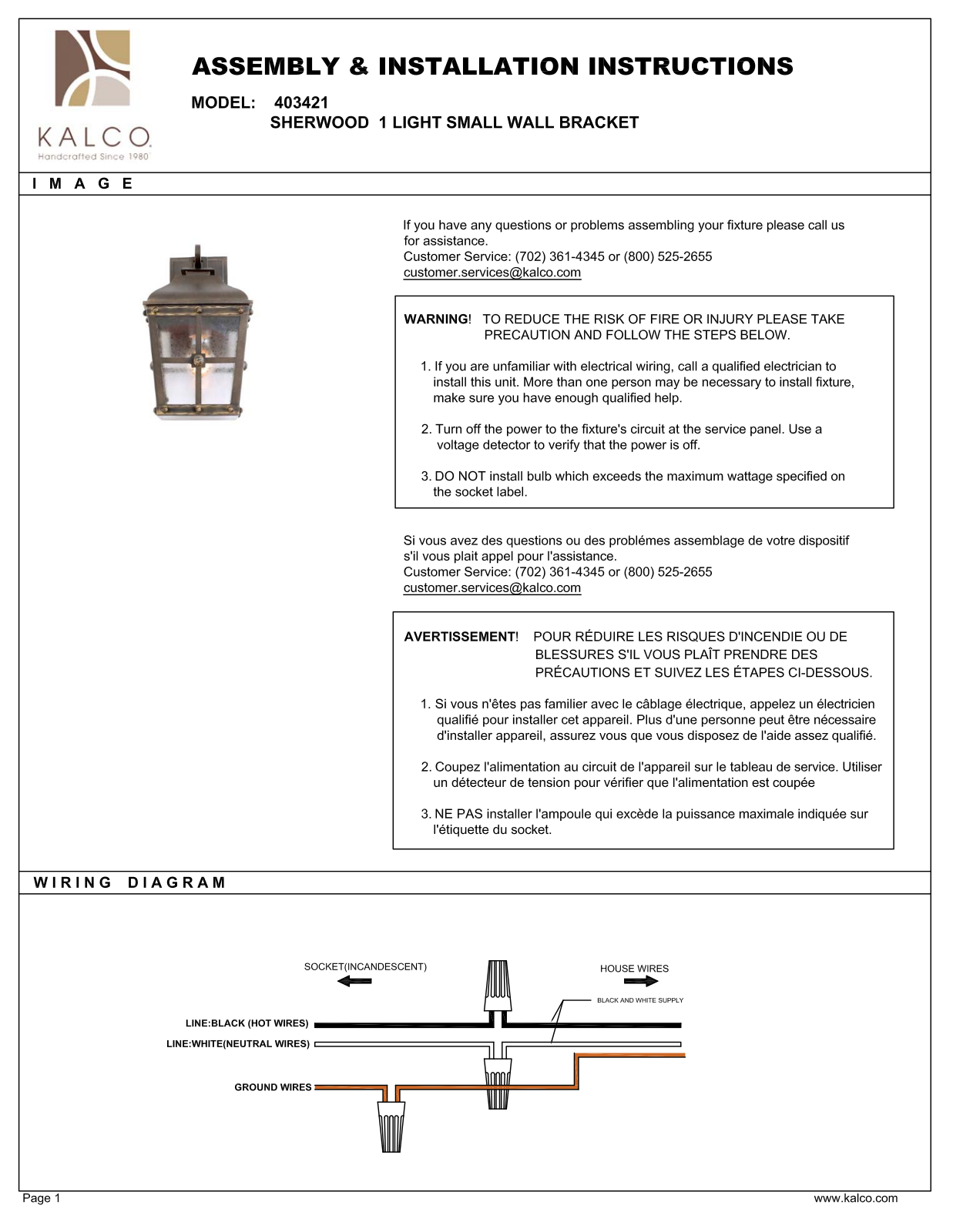 Kalco 403421AGB Assembly Guide