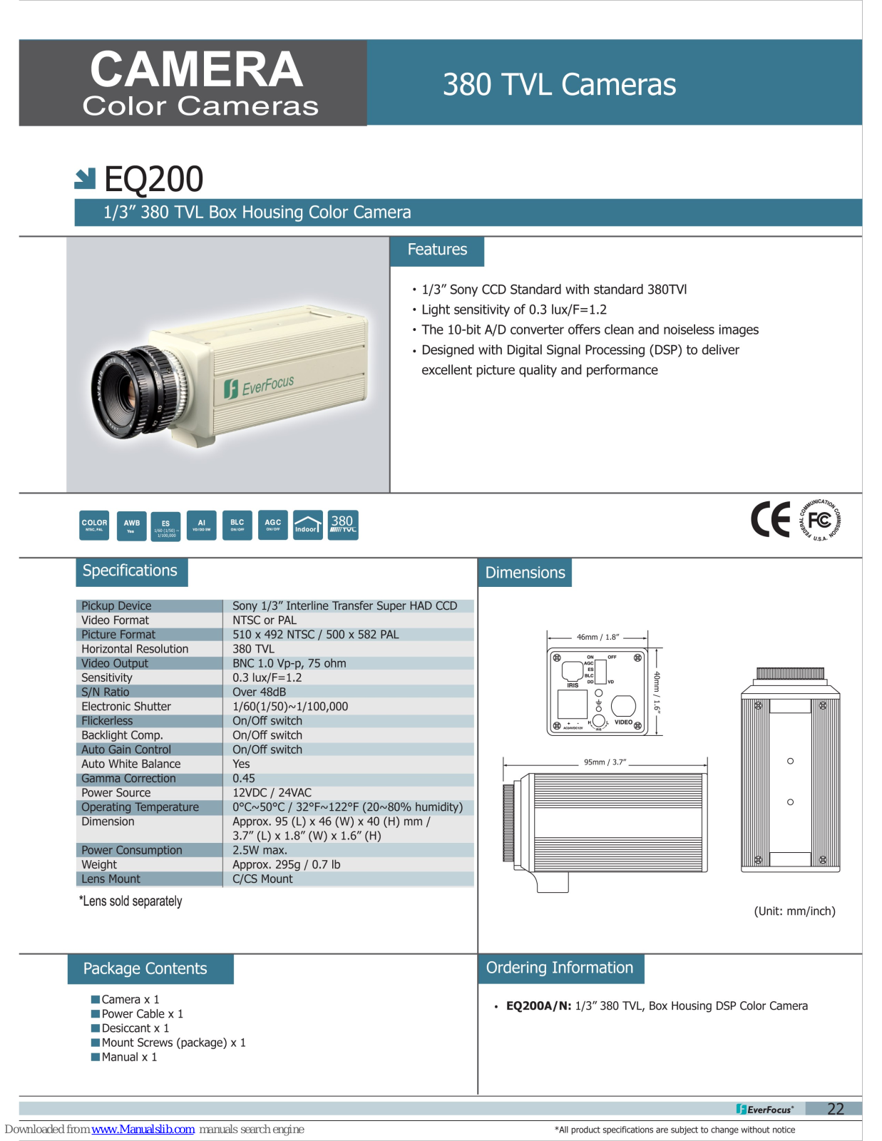 EverFocus EQ200E, EQ200 Specifications