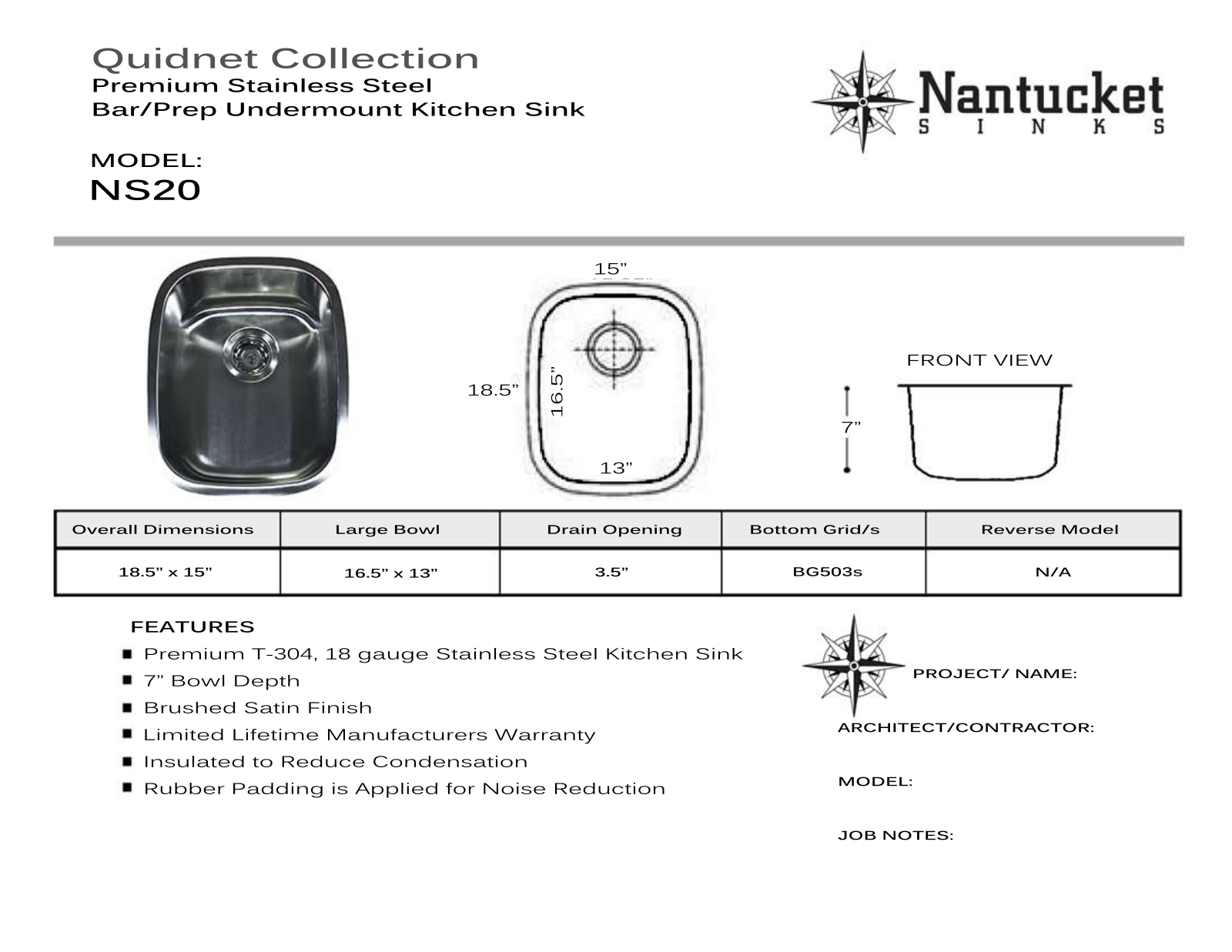 Nantucket Sinks NS20 Specs