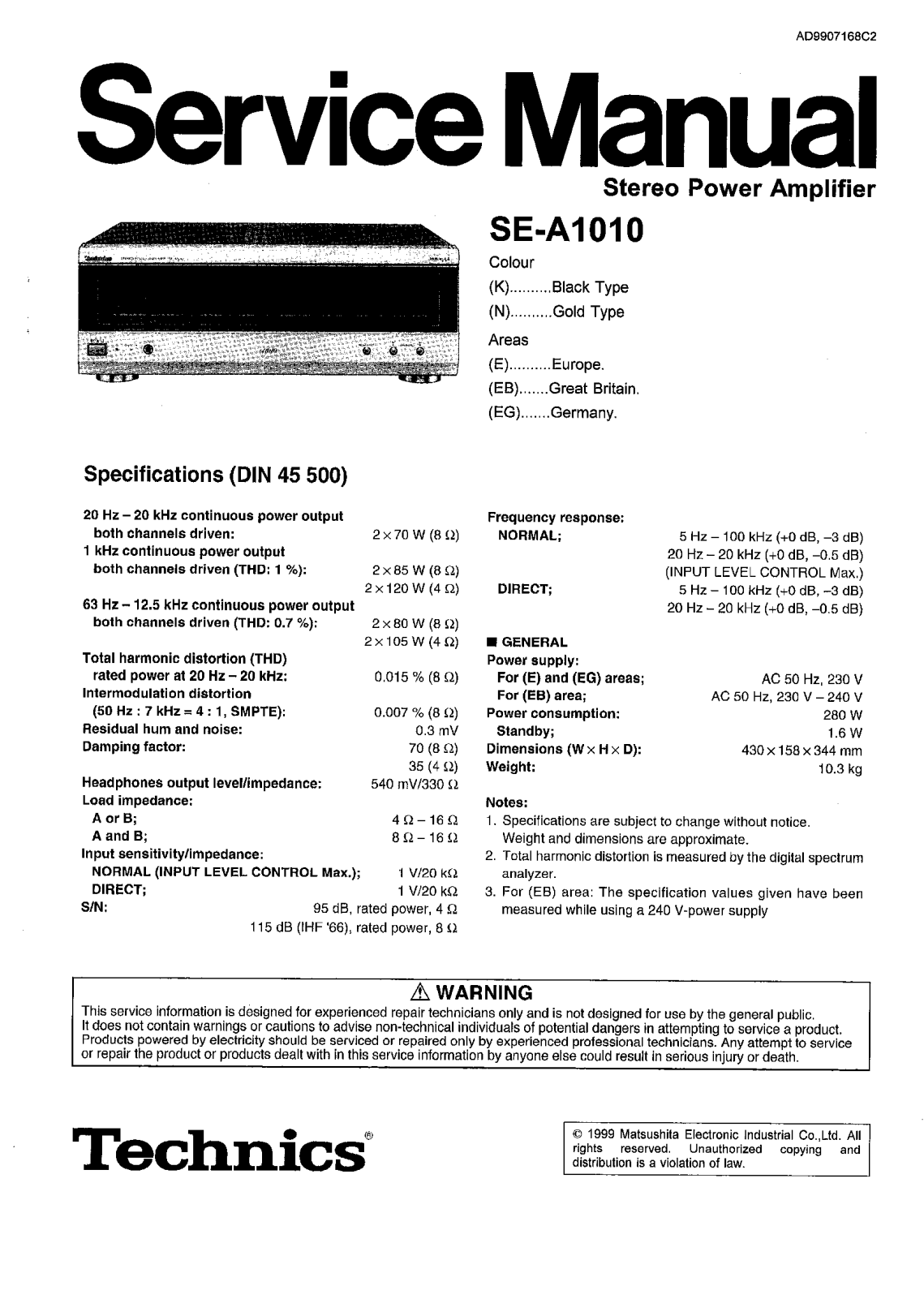 Technics SE-A1010 Service Manual