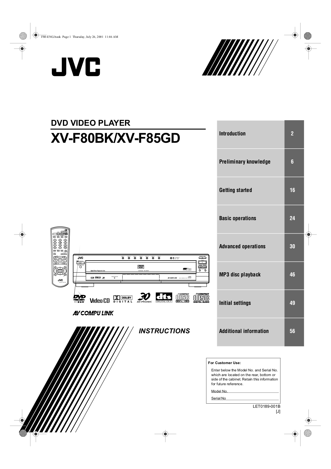 JVC XV-F80BK User Manual