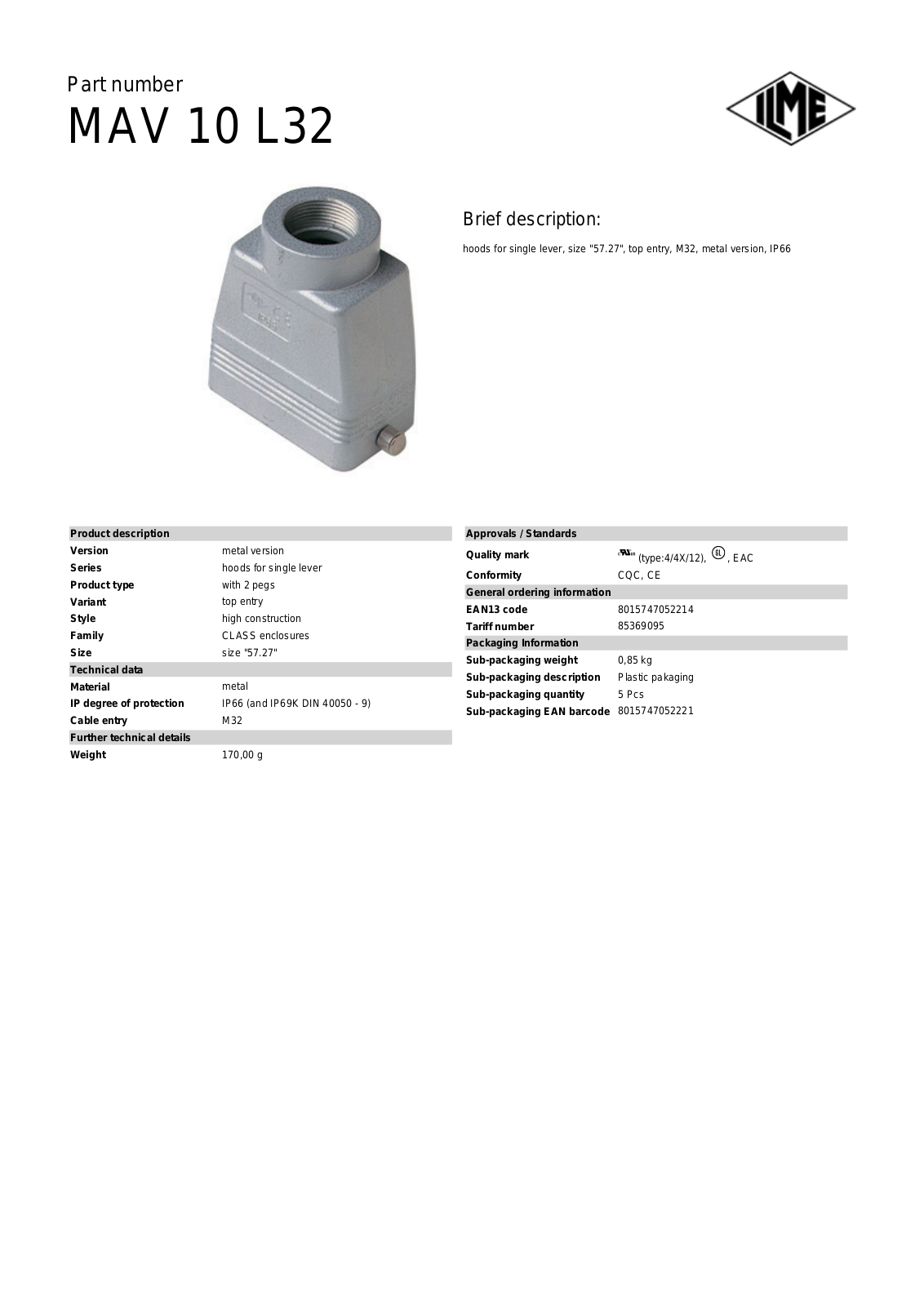 ILME MAV-10L32 Data Sheet