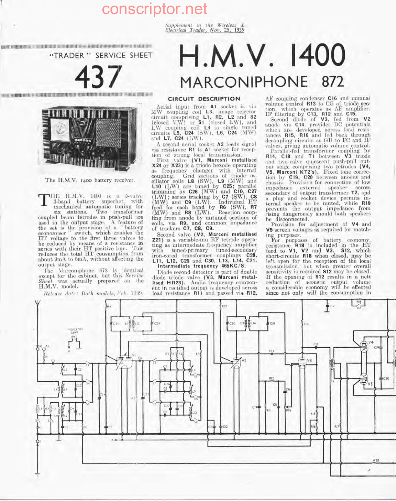 H.M.V. 1400 Service manual