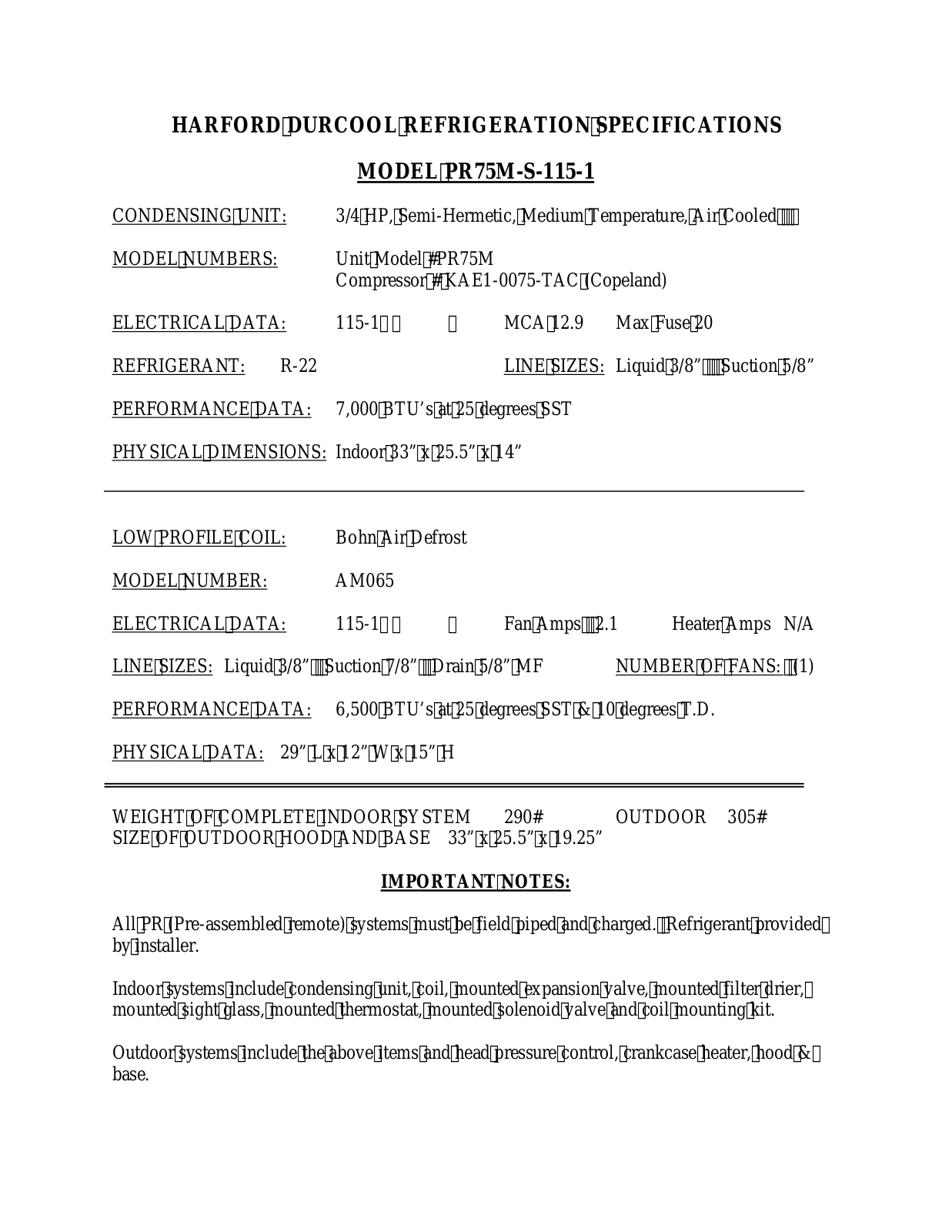 Harford PR75M-S-115-1 User Manual