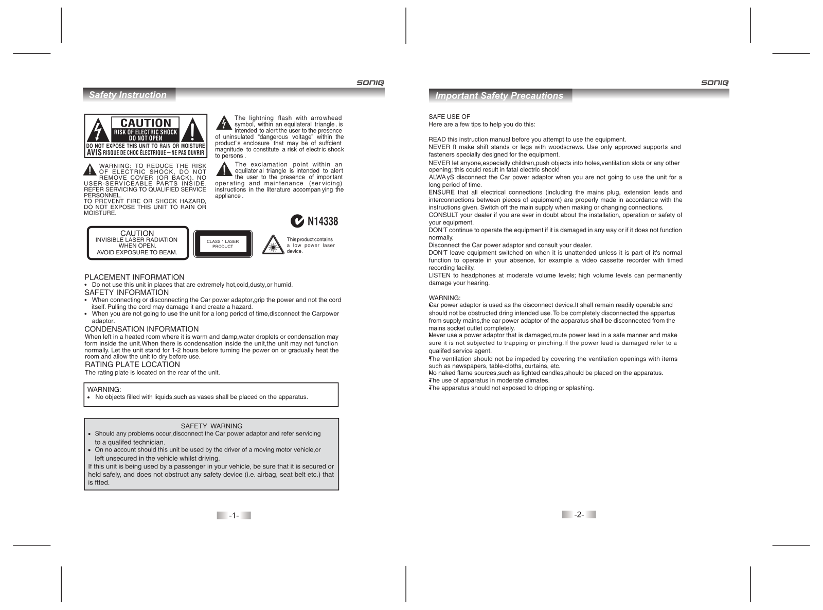 SONIQ QMD88DS Instruction Manual