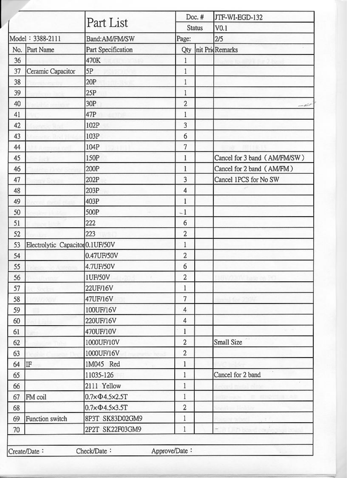 Vitek VT-3303 Parts List