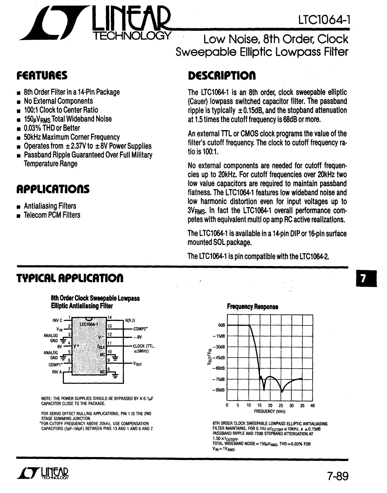 Linear Technology LTC1064-1CJ, LTC1064-1, LTC1064-1MJ, LTC1064-1CS, LTC1064-1CN Datasheet